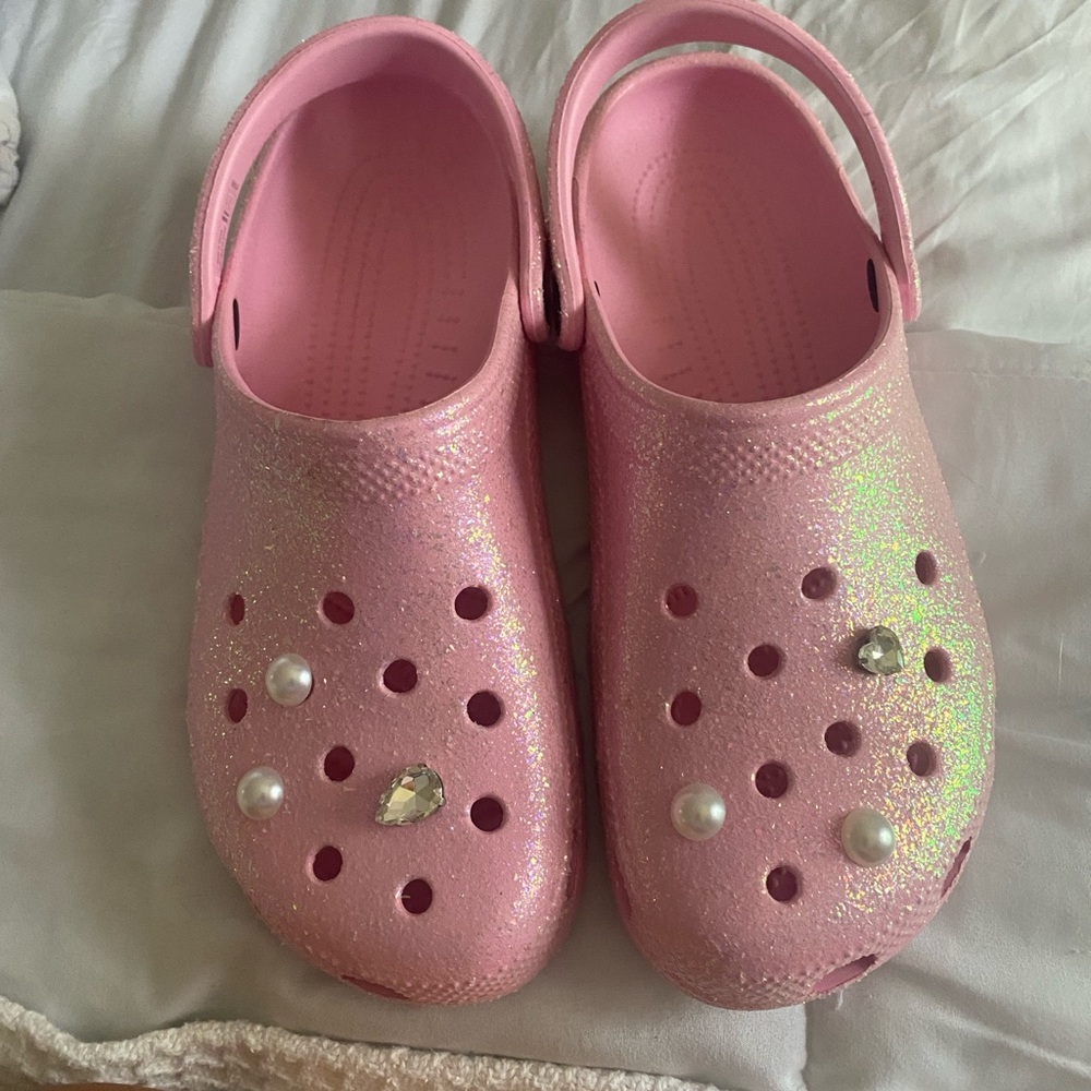 EUC light pink glitter Crocs, women’s size 12 (men’s size 10)